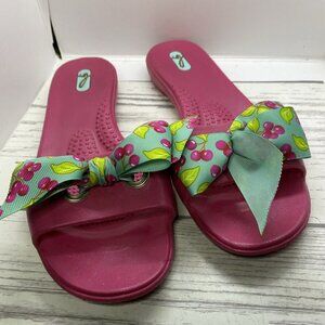 Oka B Pink SANDALS Slides Slip On Womens Size M/L (8-9) w/ Berry  Bow USA